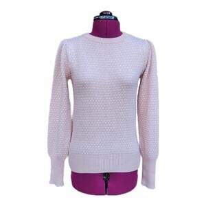 Tahari Blush Pink & White Polka Dot Puff Sleeve Sweater sz XS